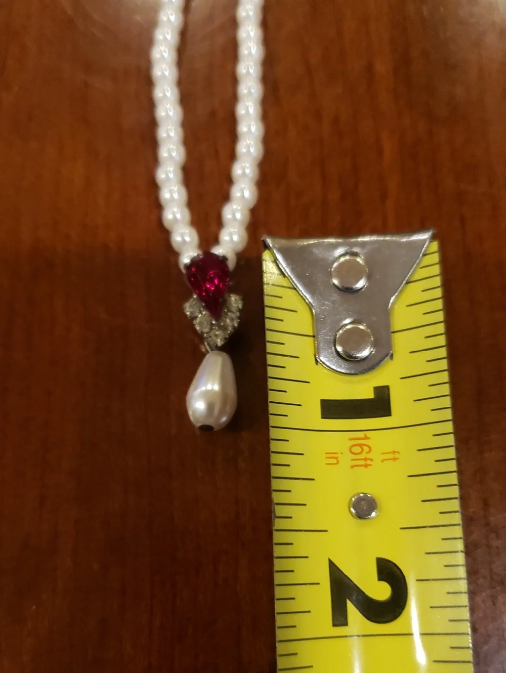 Faux Pearl & Red Gem Jewelry Set- 15.5